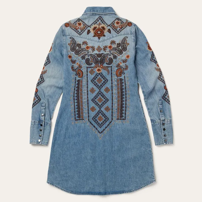 Shirt Dresses Women Stetson Floral Embroidered Denim Shirt Dress Blue
