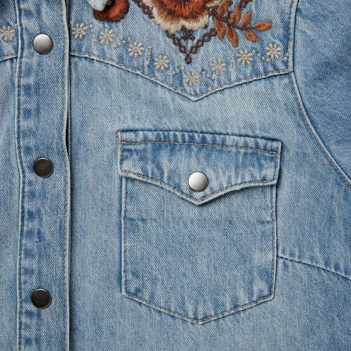 Shirt Dresses Women Stetson Floral Embroidered Denim Shirt Dress Blue