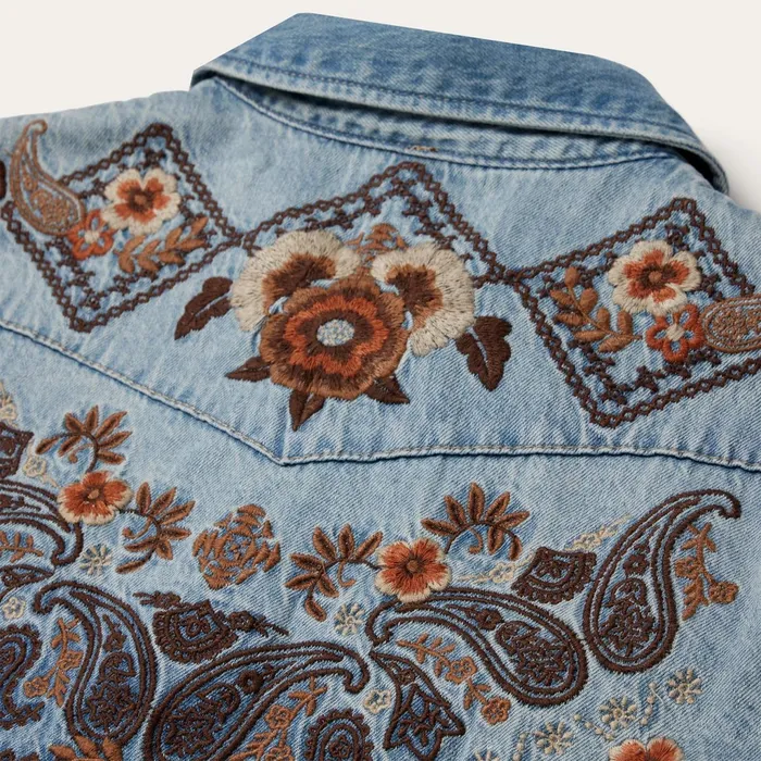 Shirt Dresses Women Stetson Floral Embroidered Denim Shirt Dress Blue
