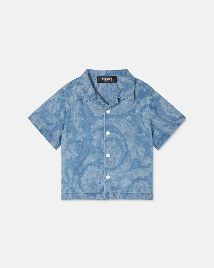 Shirts and Tshirts Kids Versace Barocco Chambray Baby Shirt Light Blue