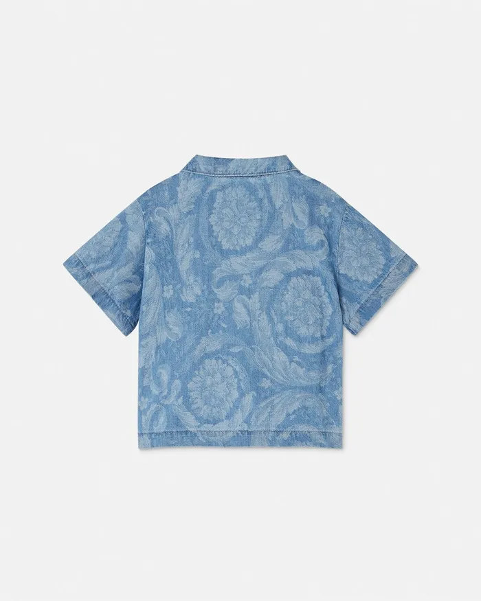 Shirts and Tshirts Kids Versace Barocco Chambray Baby Shirt Light Blue