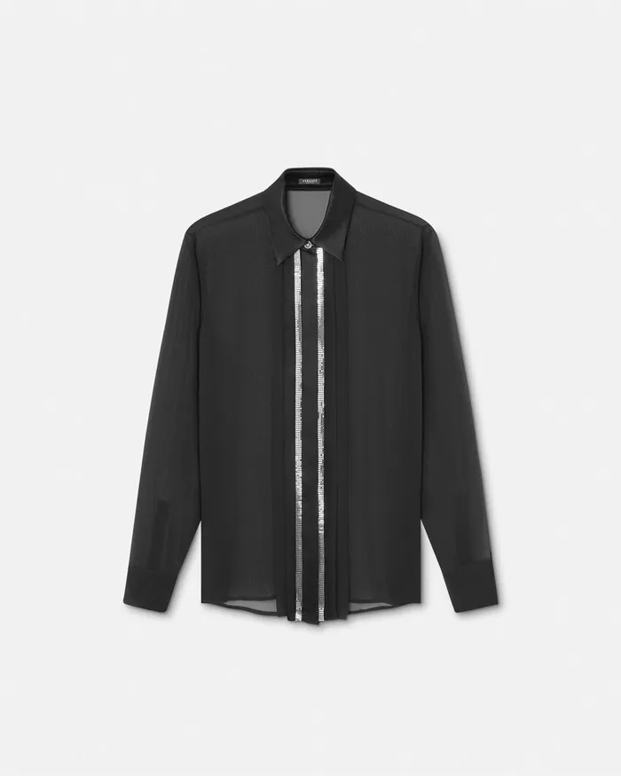 Shirts and Tops Women Versace Metal Mesh GeorgetteSilk Shirt Black