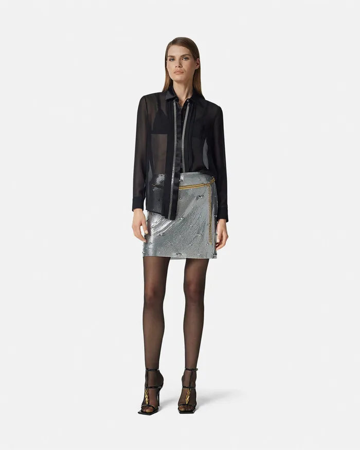 Shirts and Tops Women Versace Metal Mesh GeorgetteSilk Shirt Black