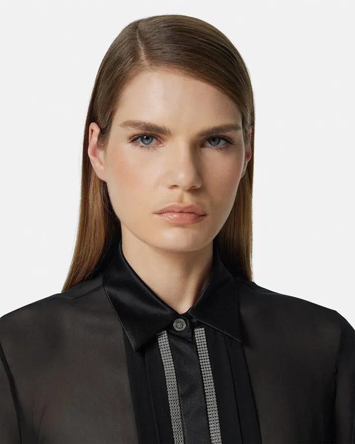 Shirts and Tops Women Versace Metal Mesh GeorgetteSilk Shirt Black