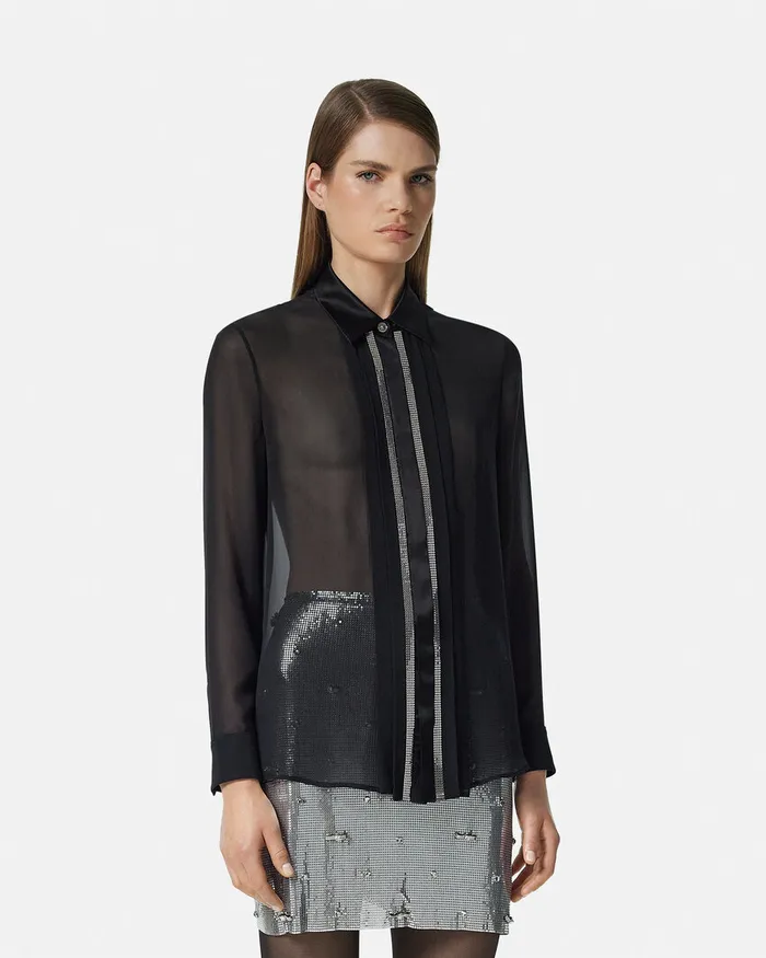 Shirts and Tops Women Versace Metal Mesh GeorgetteSilk Shirt Black