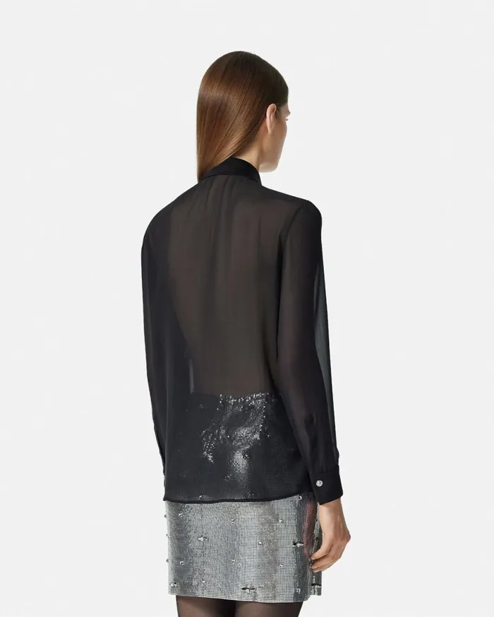 Shirts and Tops Women Versace Metal Mesh GeorgetteSilk Shirt Black