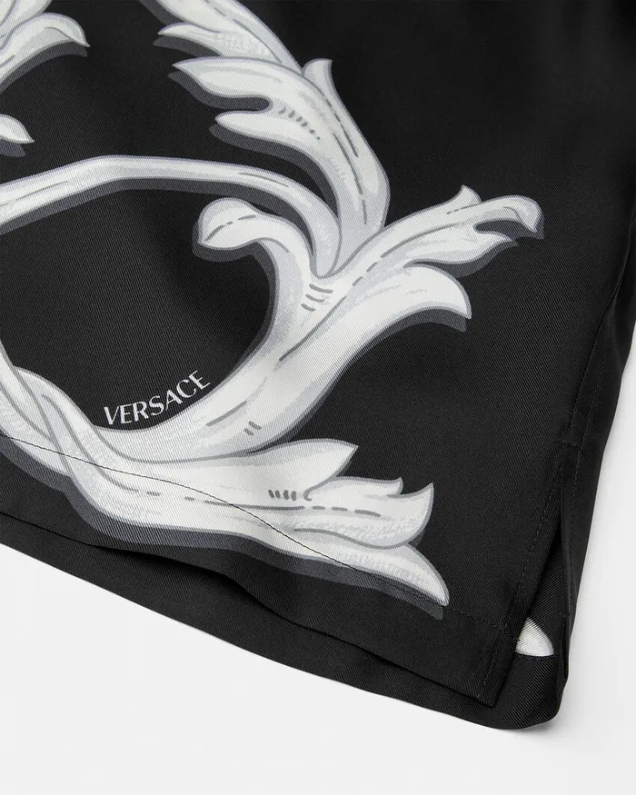 Shirts Men Versace Acanthus Leaves Silk Shirt Black