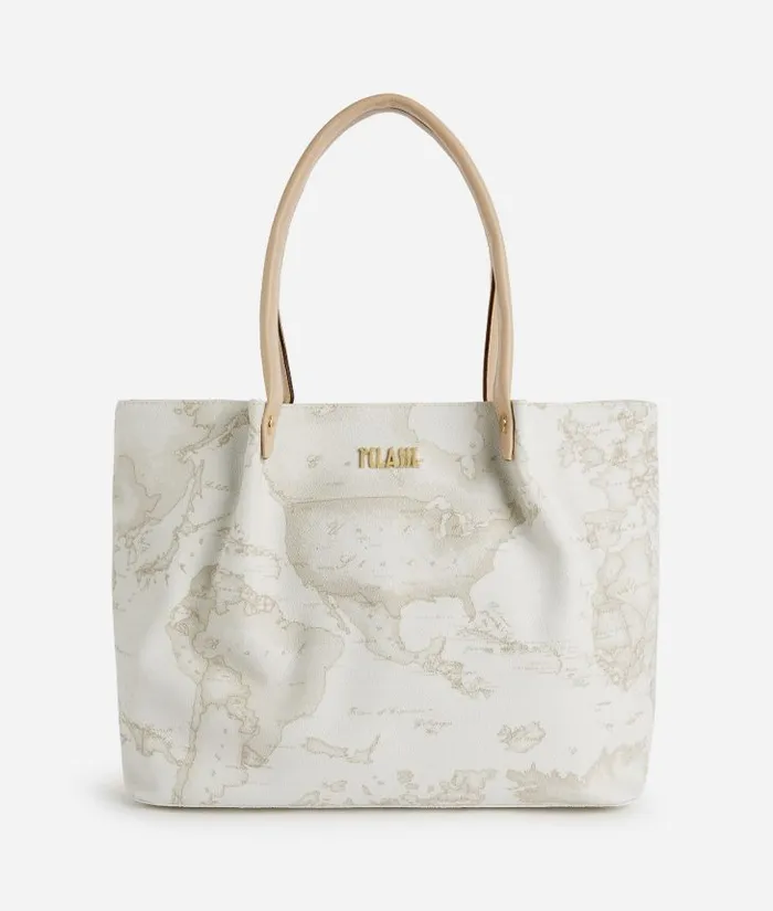 Shopping Bag In Geo Classic Printed Fabric Natural Woman Alviero Martini Totes