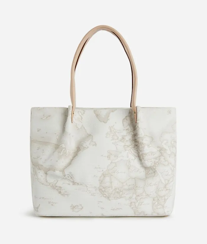 Shopping Bag In Geo Classic Printed Fabric Natural Woman Alviero Martini Totes