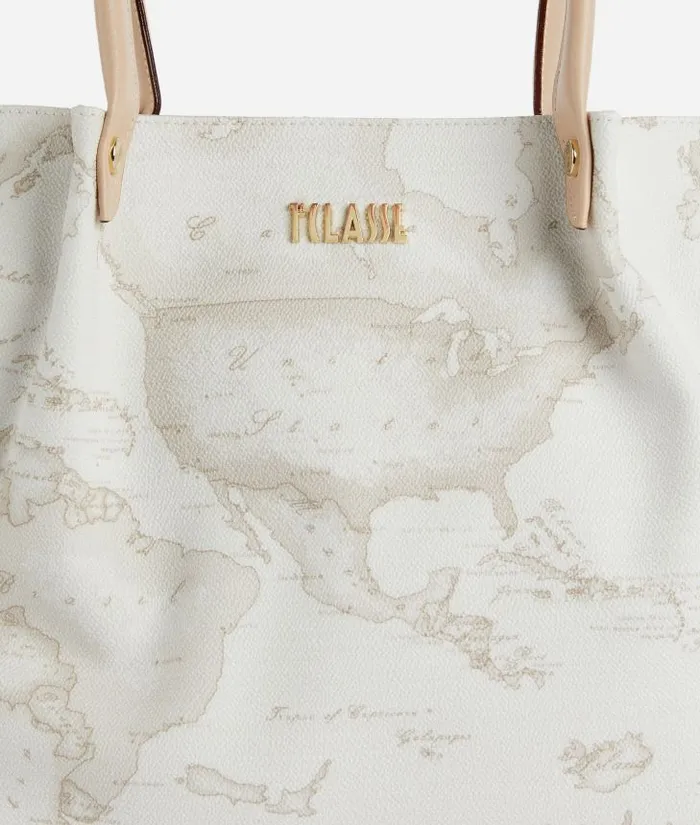 Shopping Bag In Geo Classic Printed Fabric Natural Woman Alviero Martini Totes