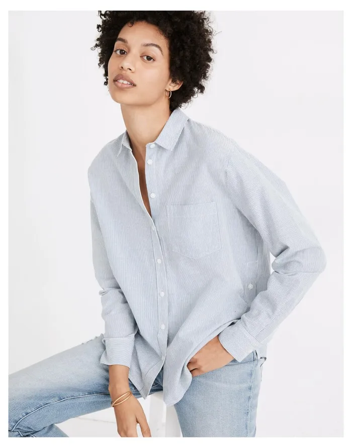 Side Button Oversized Ex Boyfriend Shirt In Stripe Pin Stripe Lt Blue Women Madewell Tops and Shirts Side Button Oversized Ex Boyfriend Shirt In Stripe Pin Stripe Lt Blue Women Madewell Tops and Shirts