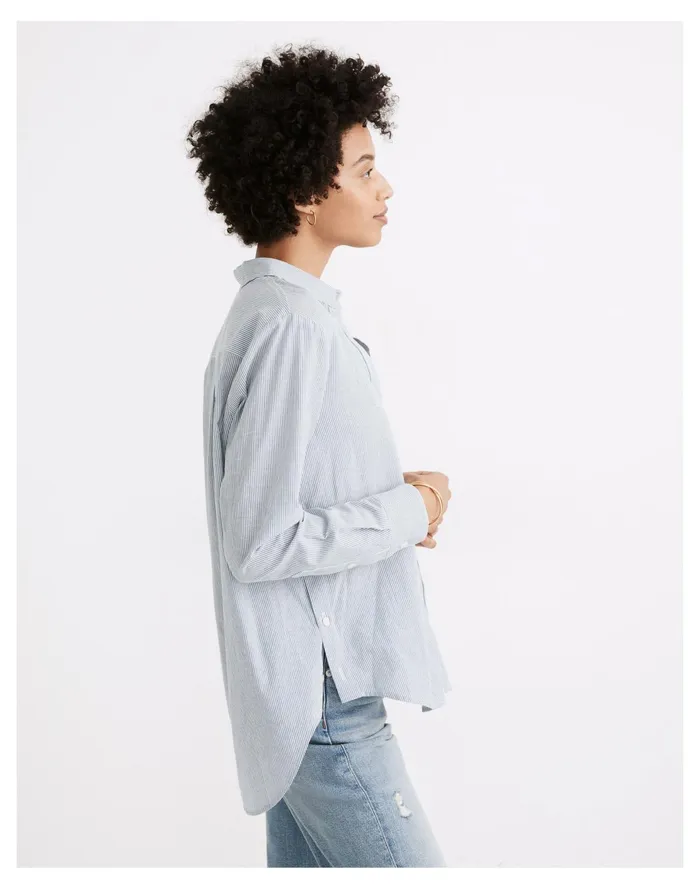 Side Button Oversized Ex Boyfriend Shirt In Stripe Pin Stripe Lt Blue Women Madewell Tops and Shirts Side Button Oversized Ex Boyfriend Shirt In Stripe Pin Stripe Lt Blue Women Madewell Tops and Shirts