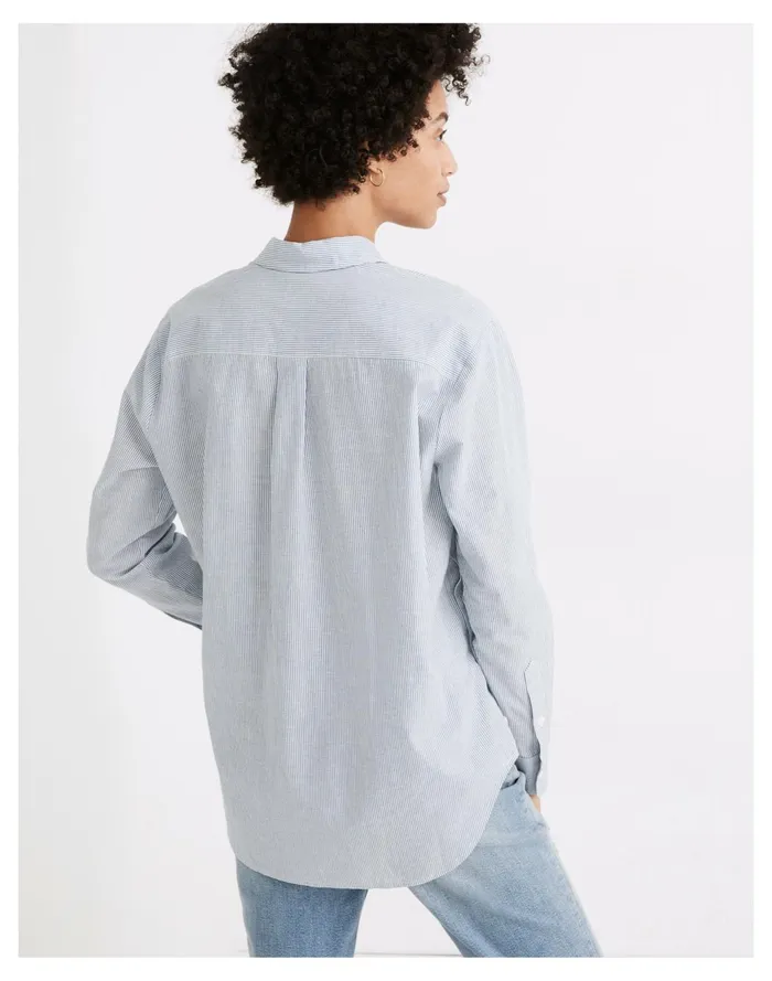 Side Button Oversized Ex Boyfriend Shirt In Stripe Pin Stripe Lt Blue Women Madewell Tops and Shirts Side Button Oversized Ex Boyfriend Shirt In Stripe Pin Stripe Lt Blue Women Madewell Tops and Shirts