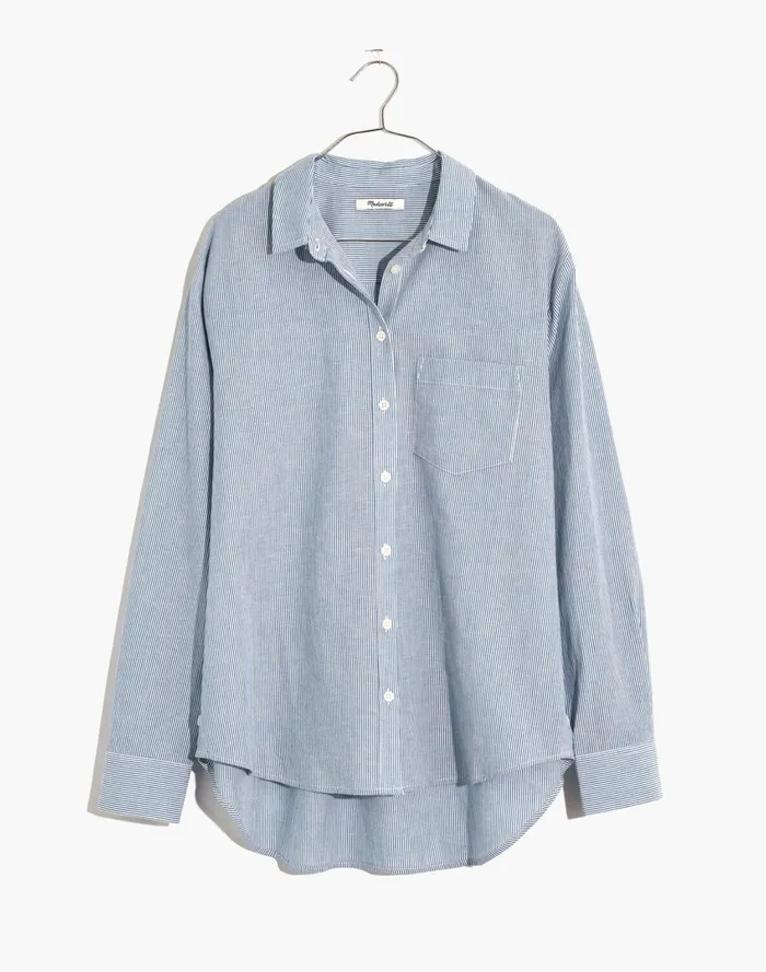 Side Button Oversized Ex Boyfriend Shirt In Stripe Pin Stripe Lt Blue Women Madewell Tops and Shirts Side Button Oversized Ex Boyfriend Shirt In Stripe Pin Stripe Lt Blue Women Madewell Tops and Shirts