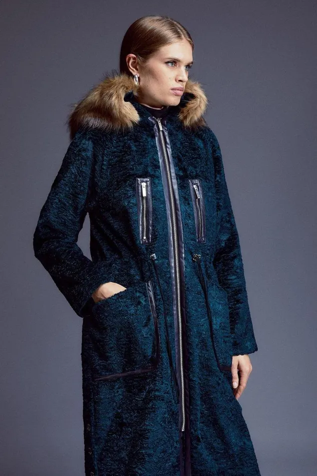 Signature Ponyskin Hooded Parka Coat Women Karen Millen Coats and Jackets