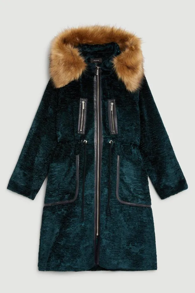 Signature Ponyskin Hooded Parka Coat Women Karen Millen Coats and Jackets