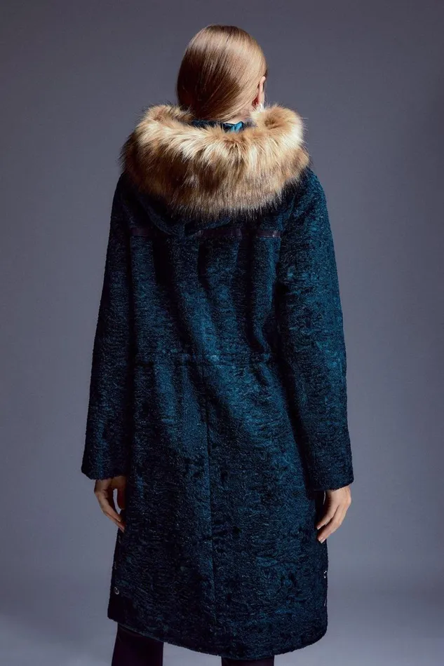 Signature Ponyskin Hooded Parka Coat Women Karen Millen Coats and Jackets