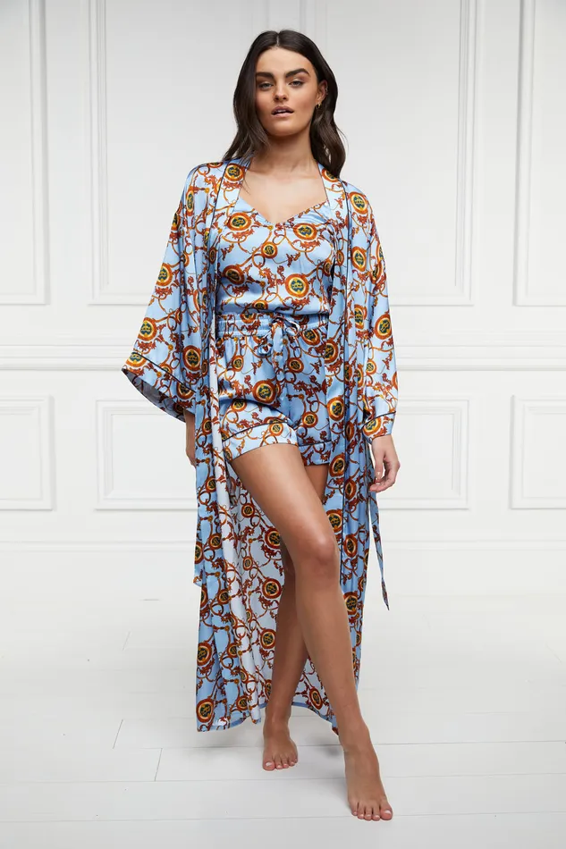 Silk Full Length Dressing Gown Sky Blue Women Holland Cooper Sleepwear