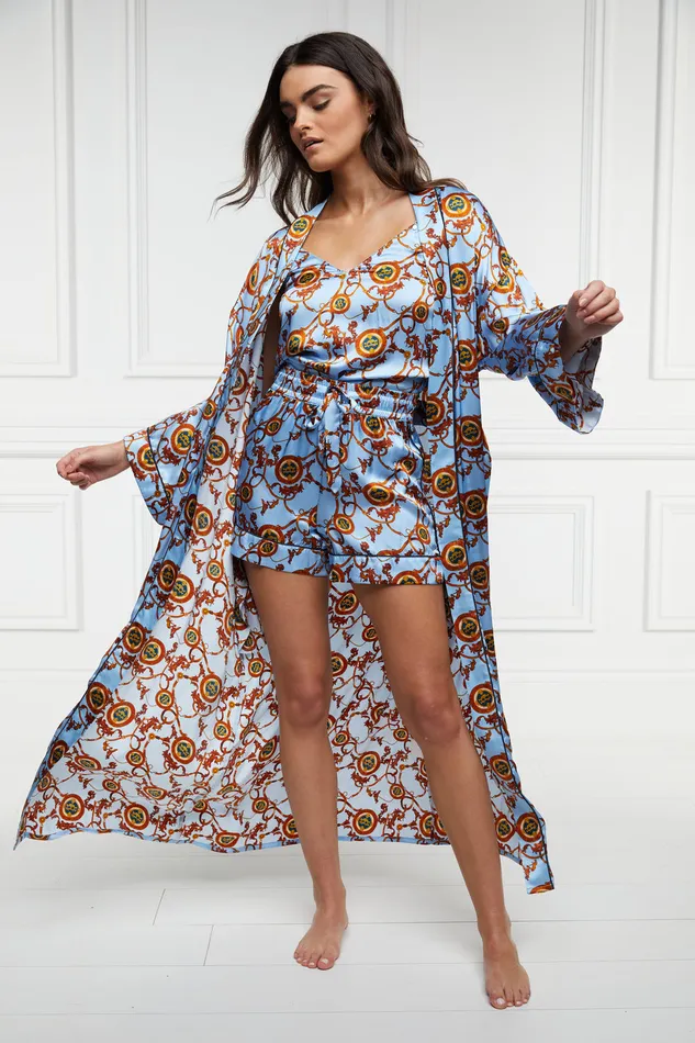 Silk Full Length Dressing Gown Sky Blue Women Holland Cooper Sleepwear Silk Full Length Dressing Gown Sky Blue Women Holland Cooper Sleepwear