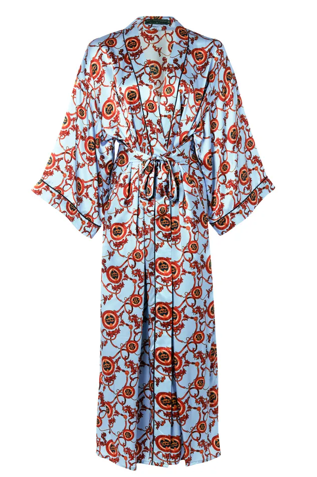 Silk Full Length Dressing Gown Sky Blue Women Holland Cooper Sleepwear Silk Full Length Dressing Gown Sky Blue Women Holland Cooper Sleepwear