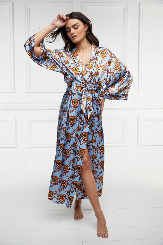 Silk Full Length Dressing Gown Sky Blue Women Holland Cooper Sleepwear Silk Full Length Dressing Gown Sky Blue Women Holland Cooper Sleepwear