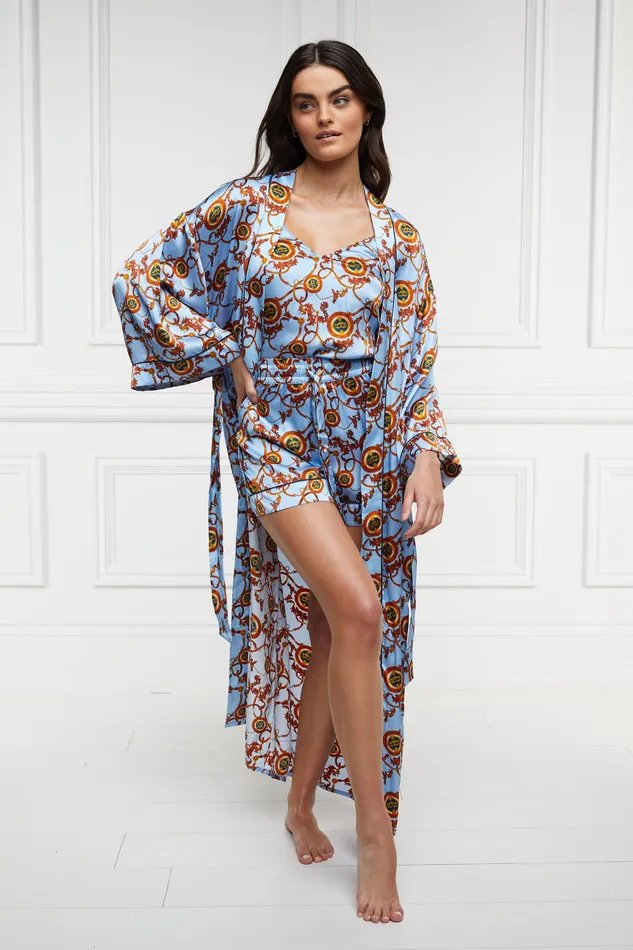 Silk Full Length Dressing Gown Sky Blue Women Holland Cooper Sleepwear Silk Full Length Dressing Gown Sky Blue Women Holland Cooper Sleepwear