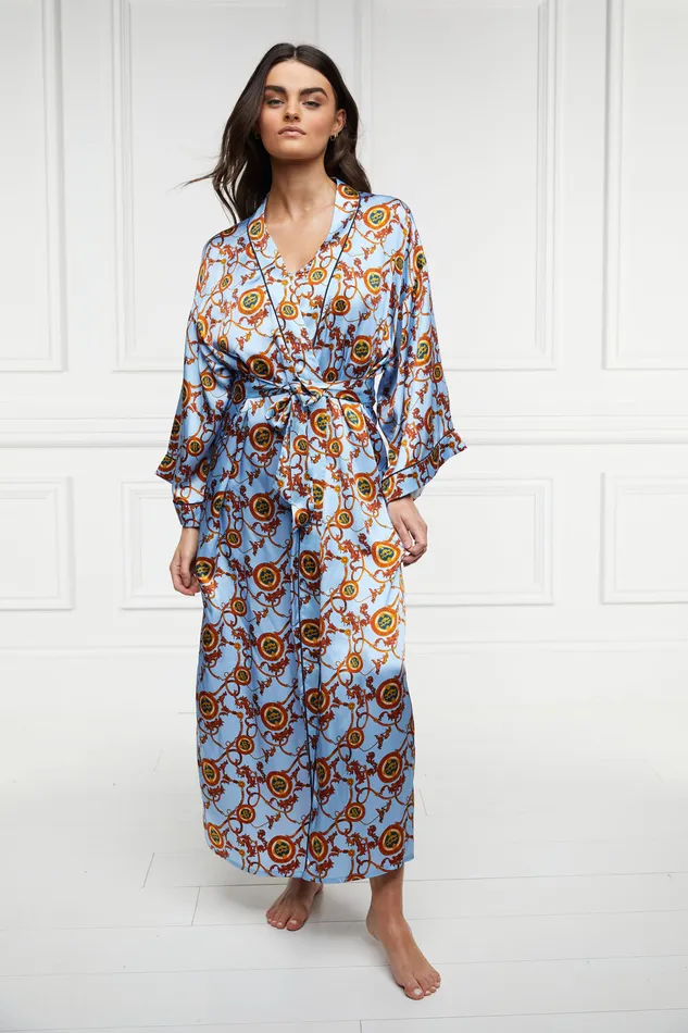 Silk Full Length Dressing Gown Sky Blue Women Holland Cooper Sleepwear Silk Full Length Dressing Gown Sky Blue Women Holland Cooper Sleepwear