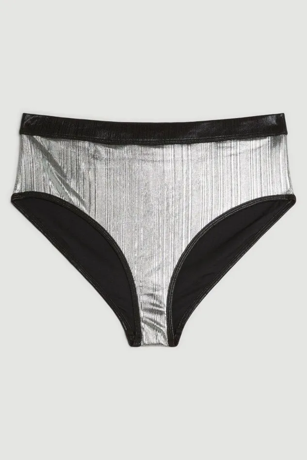 Silver Foiled Bikini Bottoms Metallic Silver Women Karen Millen Swimwear