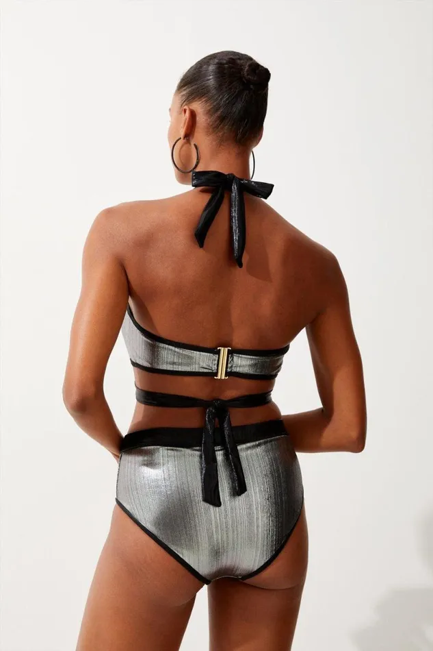 Silver Foiled Bikini Bottoms Metallic Silver Women Karen Millen Swimwear