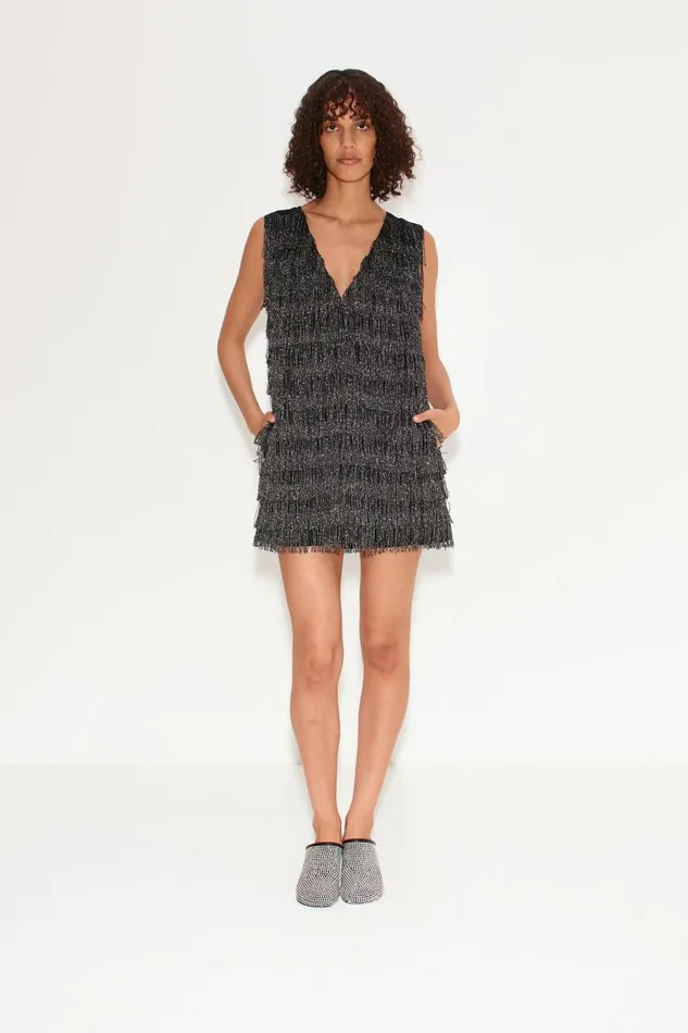 Simon Miller Fountain Fringe Dress In Black Women Dresses