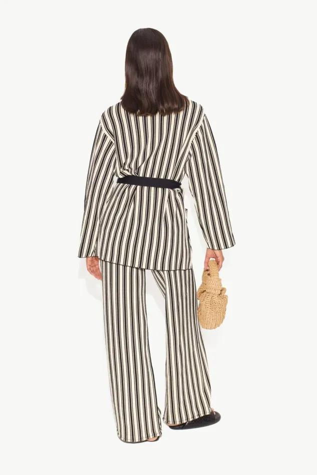 Simon Miller Max Belted Knit Cardigan In BlackRice Flour Stripe Women Sweaters Simon Miller Max Belted Knit Cardigan In BlackRice Flour Stripe Women Sweaters