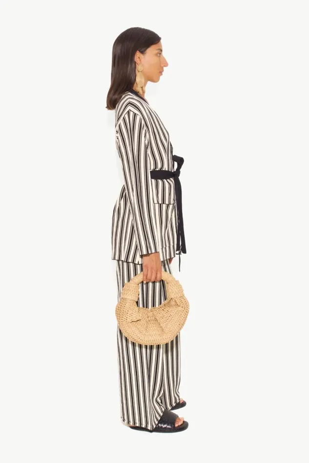 Simon Miller Max Belted Knit Cardigan In BlackRice Flour Stripe Women Sweaters Simon Miller Max Belted Knit Cardigan In BlackRice Flour Stripe Women Sweaters