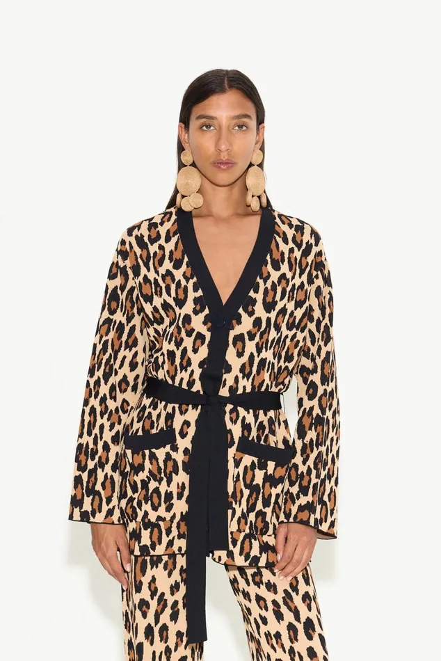Simon Miller Simon Miller Max Belted Knit Cardigan In Cheetah Women Knitwear
