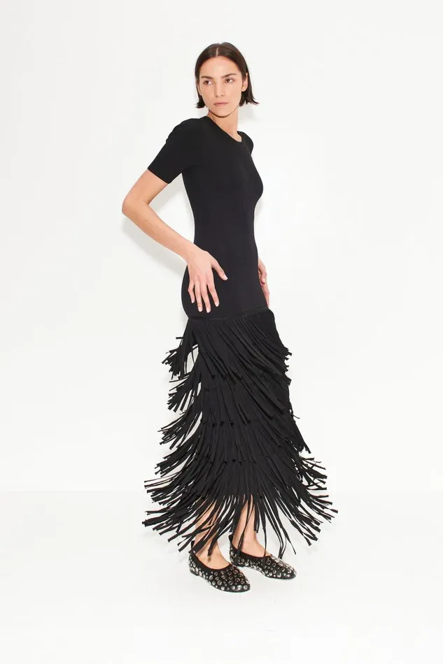 Simon Miller Za Za Fringe Dress In Black Women Dresses