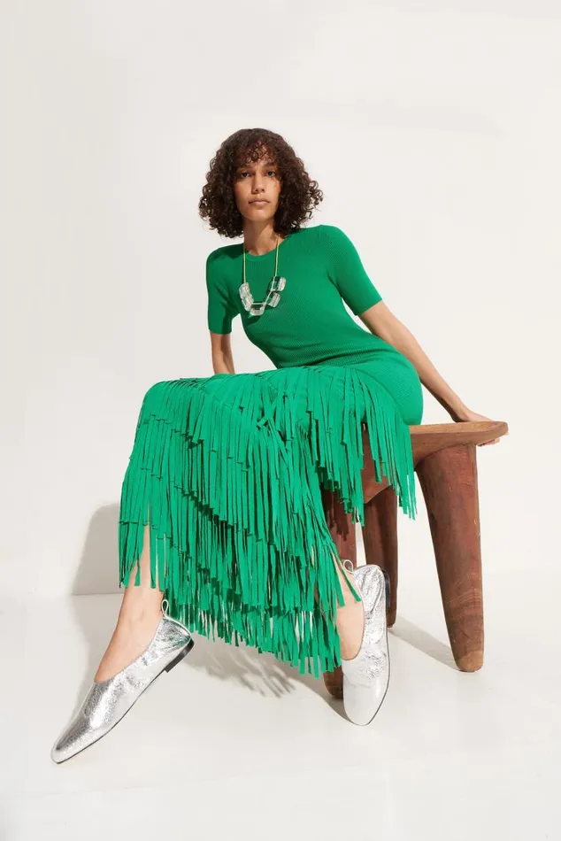 Simon Miller Za Za Fringe Dress In Jade Women Dresses