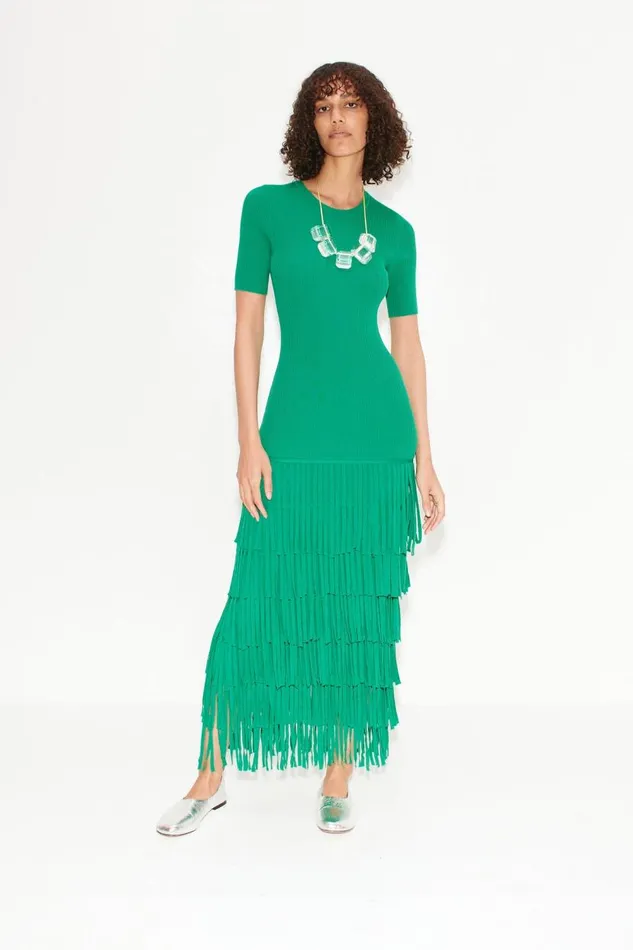 Simon Miller Za Za Fringe Dress In Jade Women Dresses