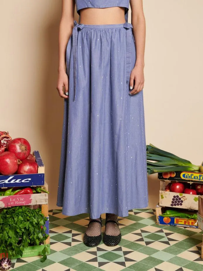 Sister Jane Bottoms Women Ivy Stripe Midi Skirt Navy Blue