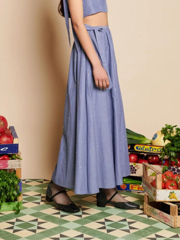 Sister Jane Bottoms Women Ivy Stripe Midi Skirt Navy Blue