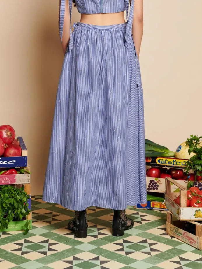 Sister Jane Bottoms Women Ivy Stripe Midi Skirt Navy Blue