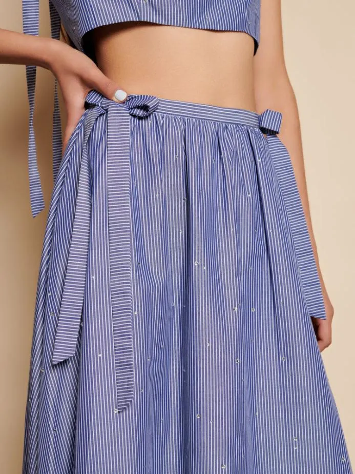Sister Jane Bottoms Women Ivy Stripe Midi Skirt Navy Blue
