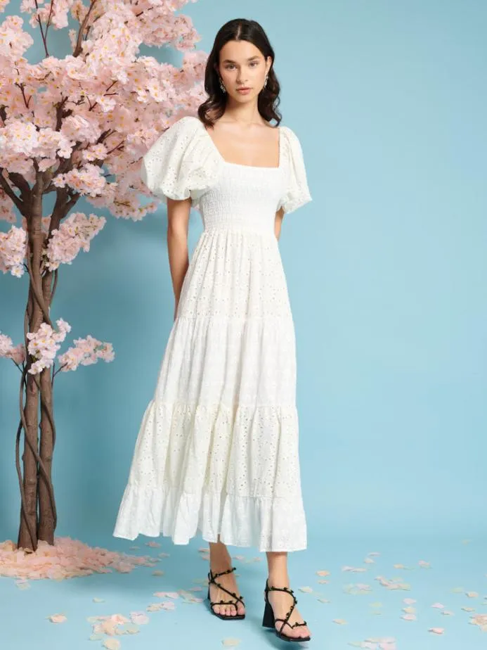 Sister Jane Dresses Women Dancing Blooms Midi Dress White and Cream
