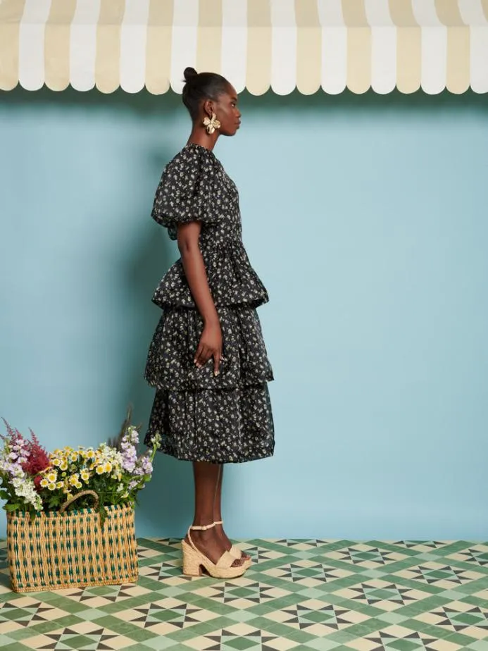 Sister Jane Dresses Women DREAM Noon Flower Tiered Dress Coal Black Sister Jane Dresses Women DREAM Noon Flower Tiered Dress Coal Black