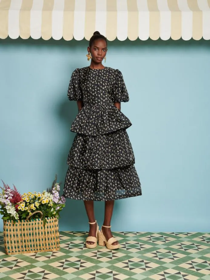 Sister Jane Dresses Women DREAM Noon Flower Tiered Dress Coal Black Sister Jane Dresses Women DREAM Noon Flower Tiered Dress Coal Black