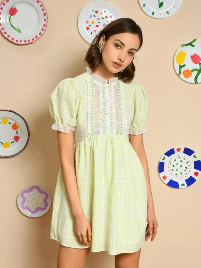 Sister Jane Dresses Women Noord Gingham Mini Dress Lime Green