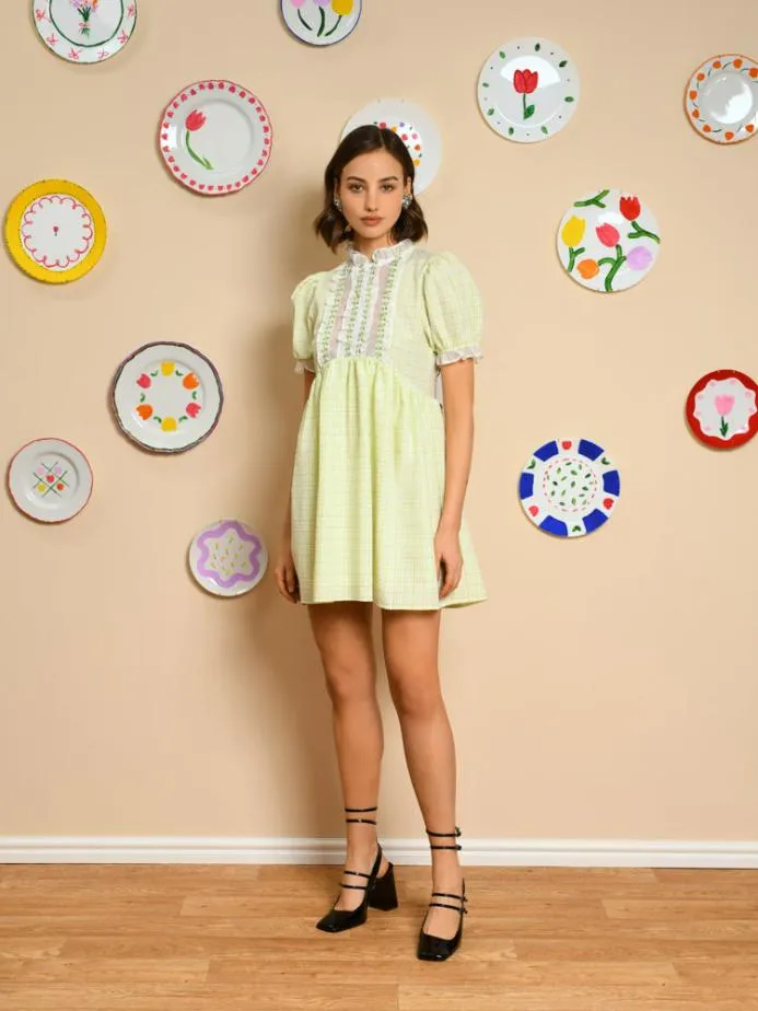 Sister Jane Dresses Women Noord Gingham Mini Dress Lime Green