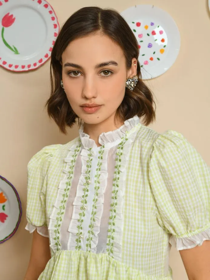 Sister Jane Dresses Women Noord Gingham Mini Dress Lime Green