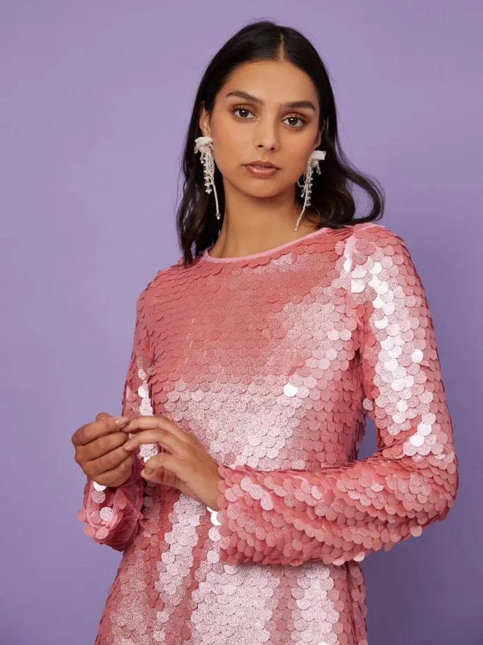 Sister Jane Dresses Women Symphony Sequin Mini Dress Metallic Pink