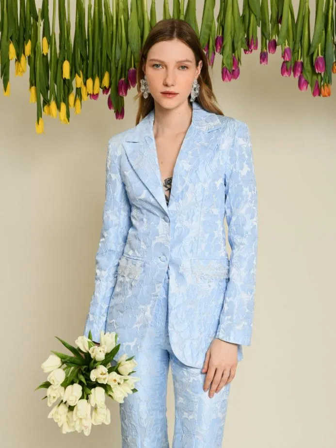 Sister Jane Jackets Women DREAM Fleur Jacquard Embellished Blazer Cornflower Blue