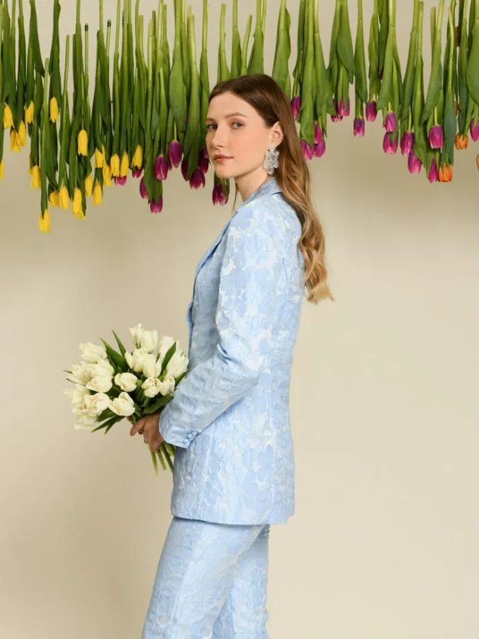 Sister Jane Jackets Women DREAM Fleur Jacquard Embellished Blazer Cornflower Blue