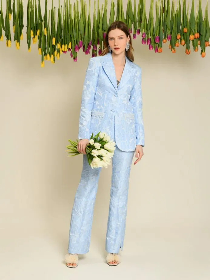 Sister Jane Jackets Women DREAM Fleur Jacquard Embellished Blazer Cornflower Blue